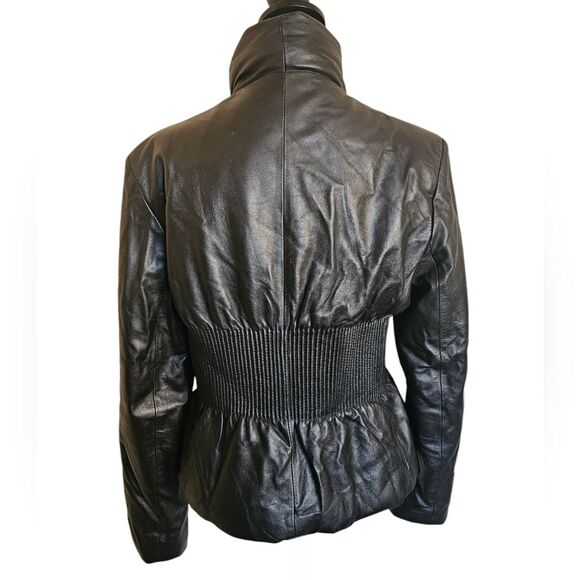 Identify Black Leather Cinched Waist Zip-Up Moto Jacket Size L - Picture 9 of 10